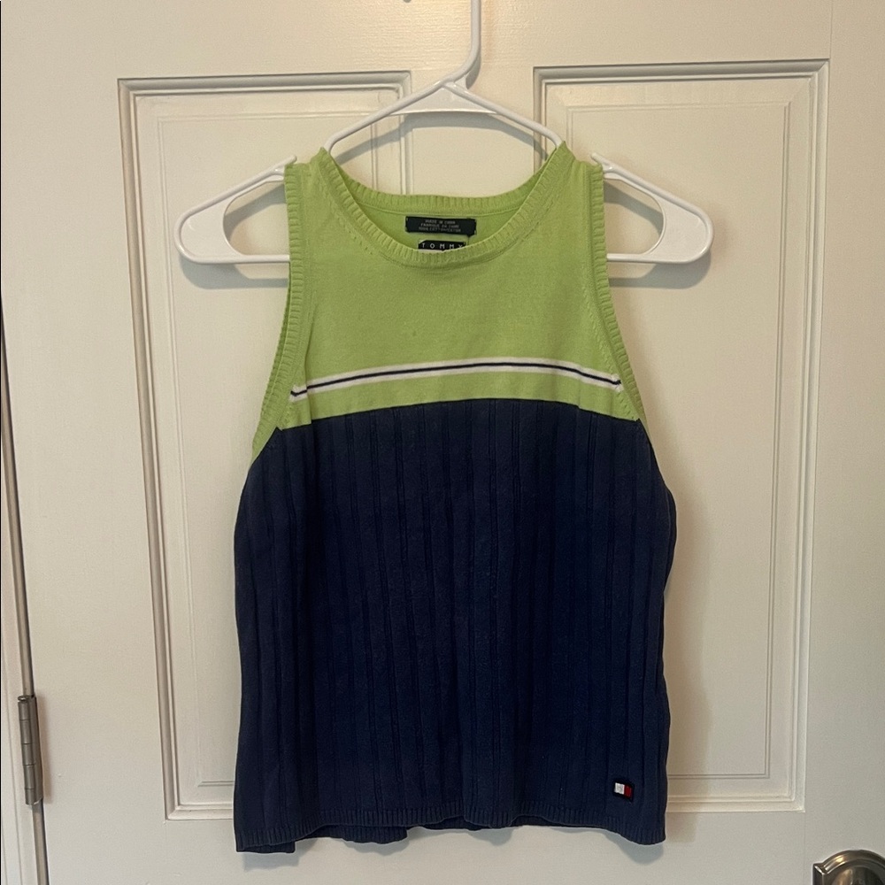 Tommy Hilfiger Lime and Navy Women's Tank Top